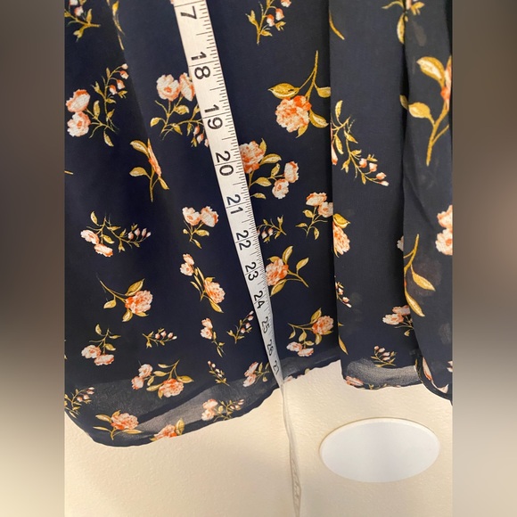 Micro Floral Print Smocked Mock Neck Blouse modest navy plus size 0X - Picture 6 of 7